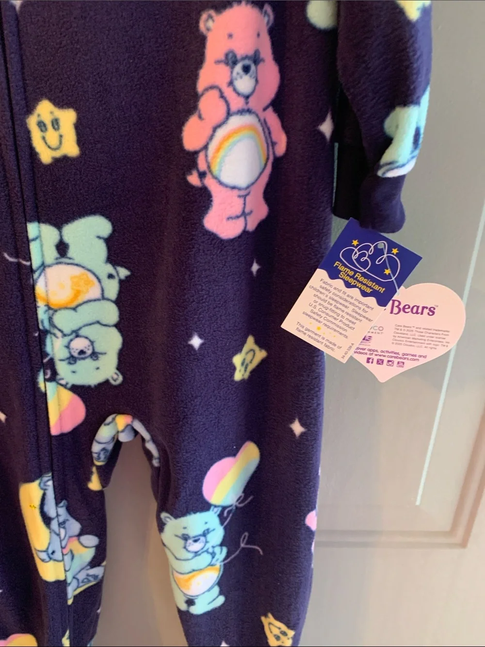 Care Bears Fleece Zip-Up Size 3T NEW One-Piece Pajamas Skid-Proof Feet bottoms